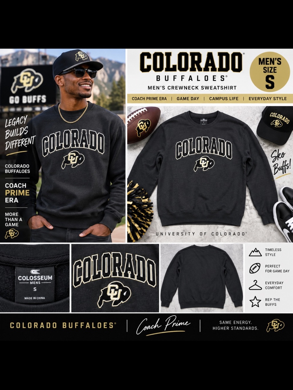 Colorado Buffaloes CU Men’s Sweatshirt Small Colosseum Coach Prime Era